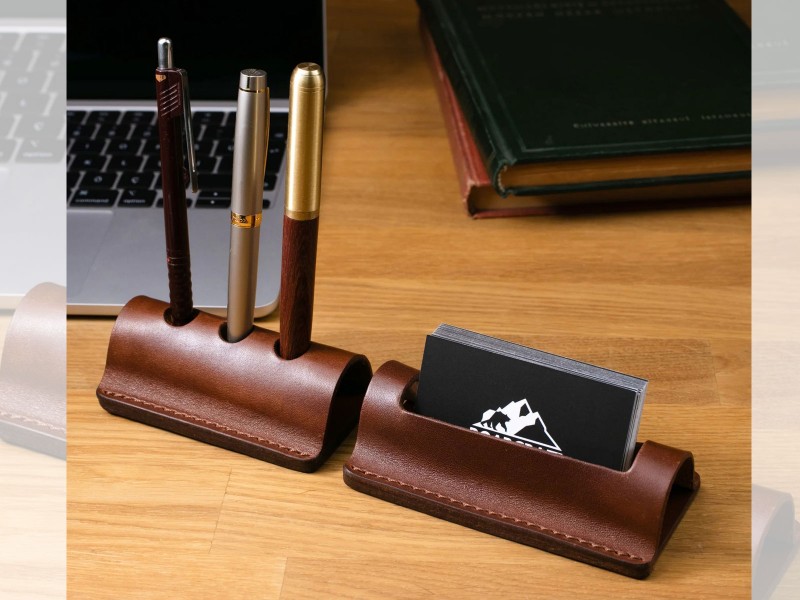 Pen and Business Card Leather Stands