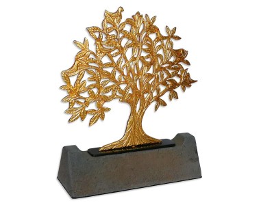 Kuşlu Hayat Ağacı Dekoratif Plaket (Gold)