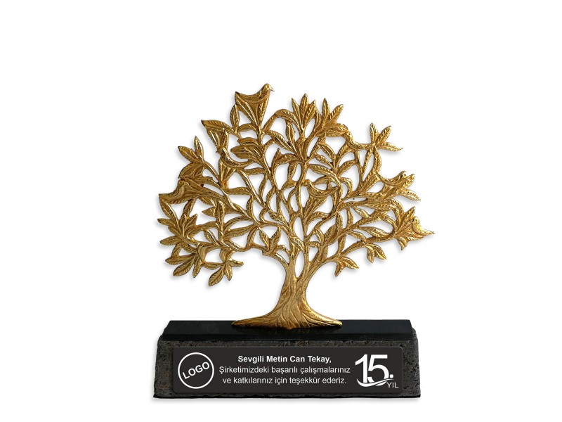 Kuşlu Hayat Ağacı Dekoratif Plaket Altın (Küçük)