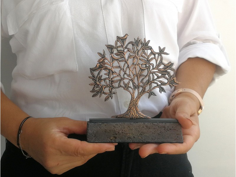 Kuşlu Hayat Ağacı Dekoratif Plaket Antik Bronz (Küçük)