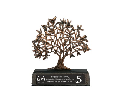 Kuşlu Hayat Ağacı Dekoratif Plaket Antik Bronz (Küçük)